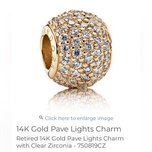 Authentic Pandora 14k Gold Pave Lights Charm with Clear Zirconia - 750819CZ